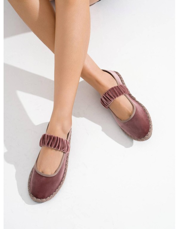 Mary Jane in Velluto con Cinturino Arricciato – Rosa Antico