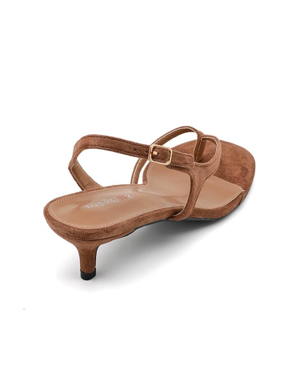 Sandali donna con tacco basso in suede – Color marrone caldo