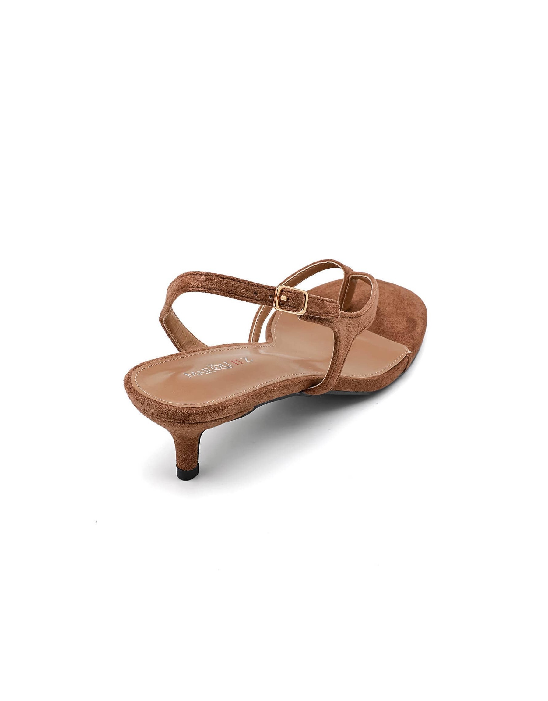 Sandali donna con tacco basso in suede – Color marrone caldo
