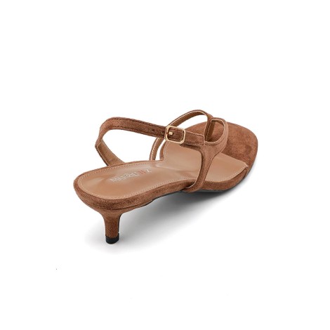 Sandali donna con tacco basso in suede – Color marrone caldo