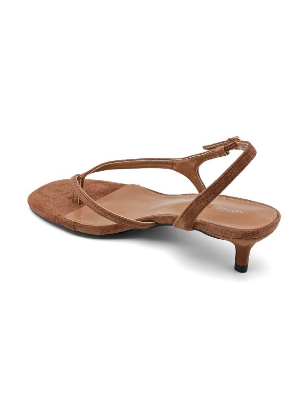 Sandali donna con tacco basso in suede – Color marrone caldo