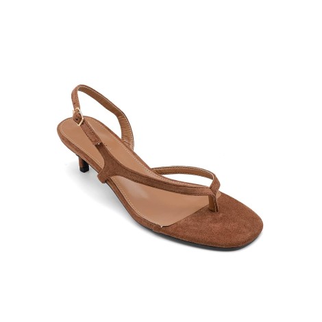 Sandali donna con tacco basso in suede – Color marrone caldo