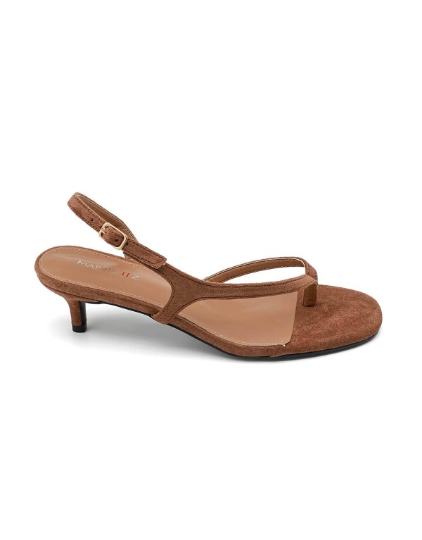 Sandali donna con tacco basso in suede – Color marrone caldo