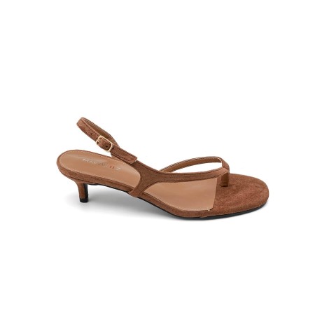 Sandali donna con tacco basso in suede – Color marrone caldo