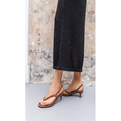 Sandali donna con tacco basso in suede – Color marrone caldo