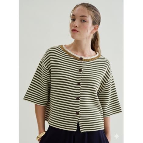 Cardigan "Glow Stripe" in Cotone e Lurex – Cocco e Timo