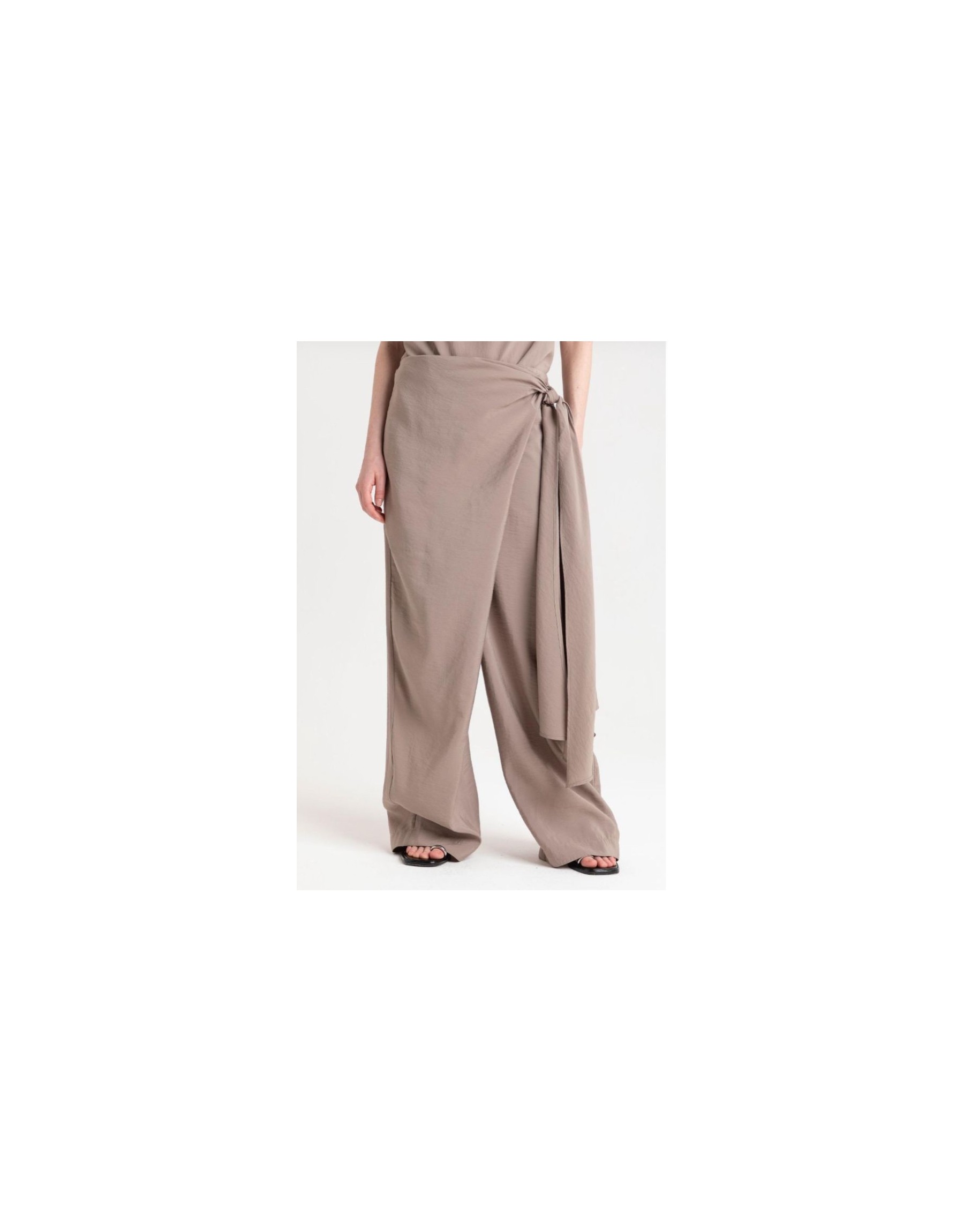 Pantalone a Palazzo con Drappeggio a Portafoglio – Tortora