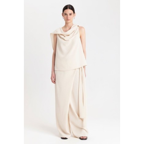 Top Smanicato con Scollo a Drappeggio