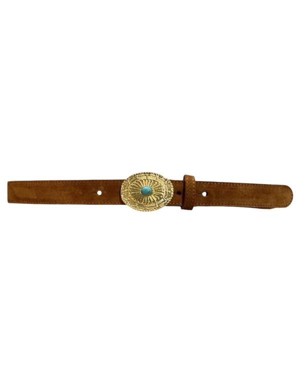 Cintura Boho-Vintage in Vera Pelle con Dettaglio Turchese