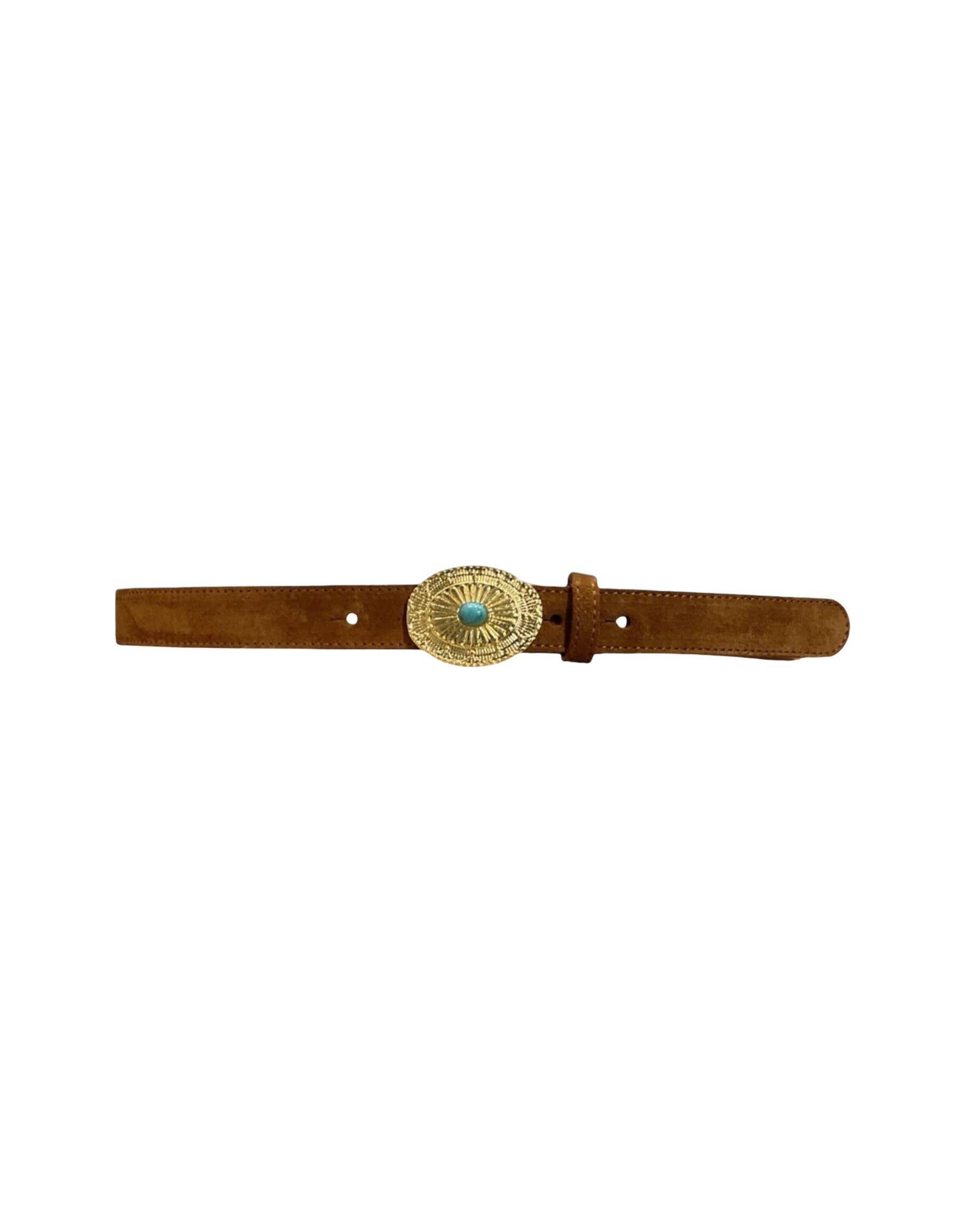 Cintura Boho-Vintage in Vera Pelle con Dettaglio Turchese
