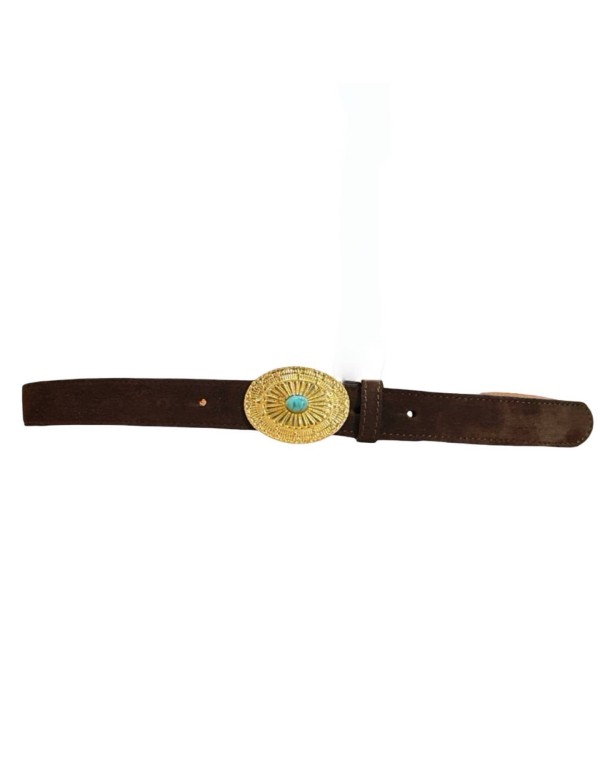 Cintura Boho-Vintage in Vera Pelle con Dettaglio Turchese