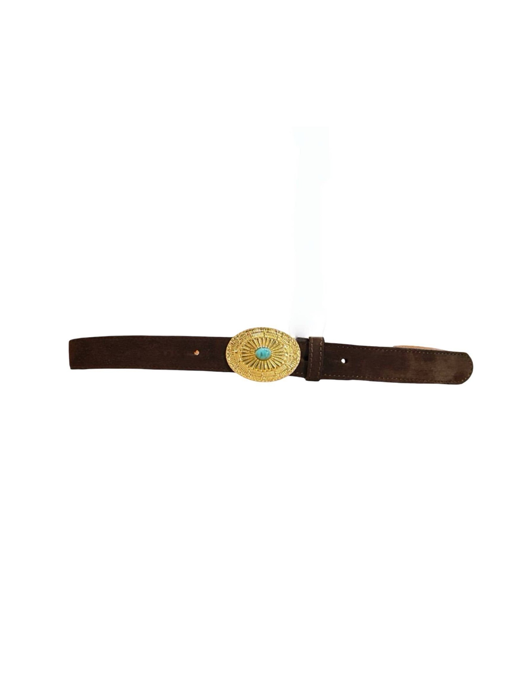 Cintura Boho-Vintage in Vera Pelle con Dettaglio Turchese