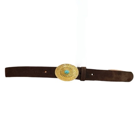 Cintura Boho-Vintage in Vera Pelle con Dettaglio Turchese