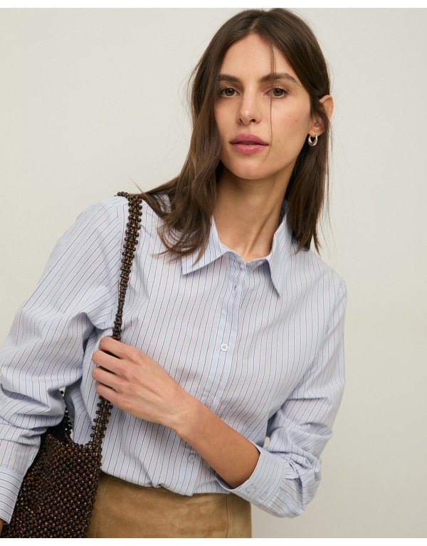 Camicia Regular Fit in Cotone Biologico a Righe