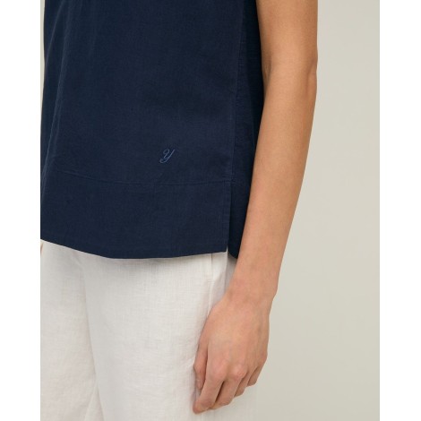 Blusa Smanicata in Lino e Cotone con Scollo a V
