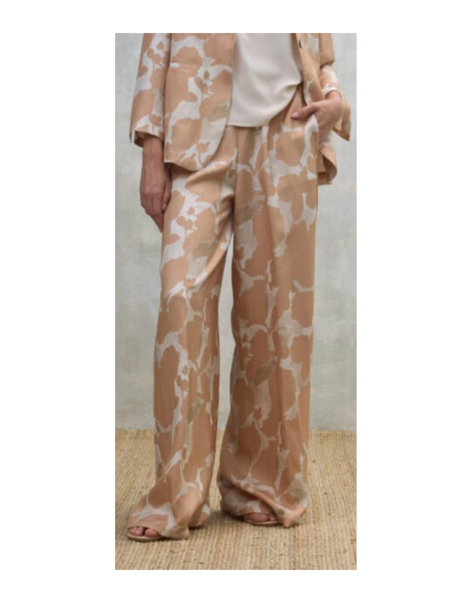Pantalone Parker Wide-Leg in Lino e Viscosa – Stampa Astratta "Golden Sand"