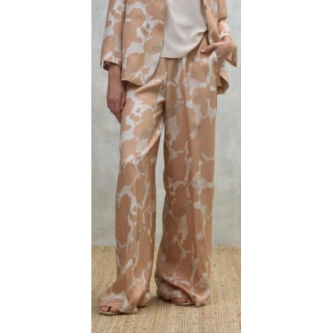 Pantalone Parker Wide-Leg in Lino e Viscosa – Stampa Astratta "Golden Sand"