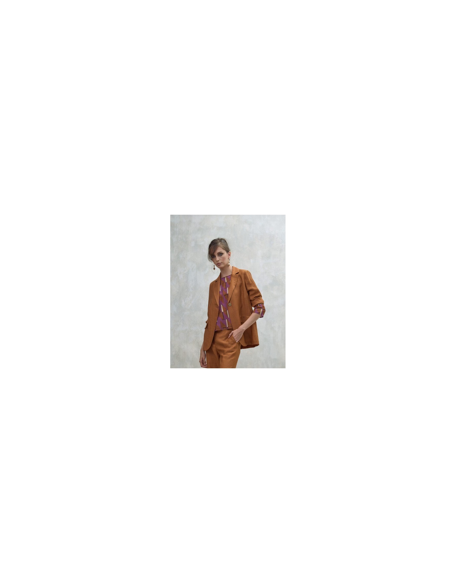 Blazer Monopetto Ozzy in Lino e Viscosa - Color Tabacco