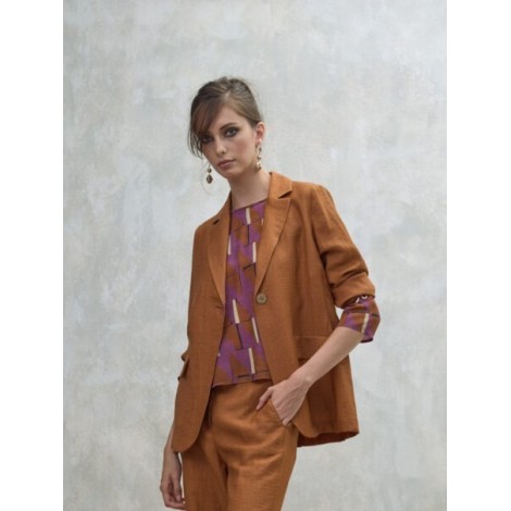 Blazer Monopetto Ozzy in Lino e Viscosa - Color Tabacco