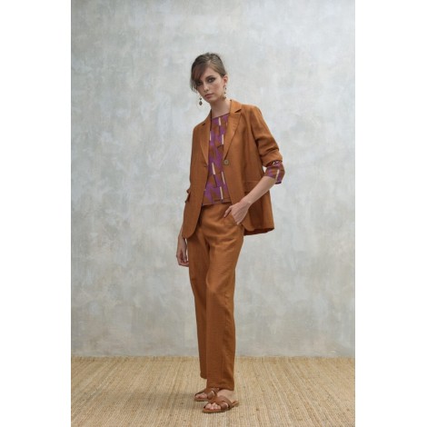 Blazer Monopetto Ozzy in Lino e Viscosa - Color Tabacco