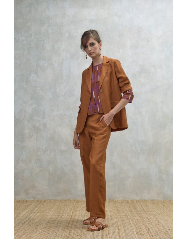Pantalone Straight Leg Ollie in Lino e Viscosa – Color tabacco