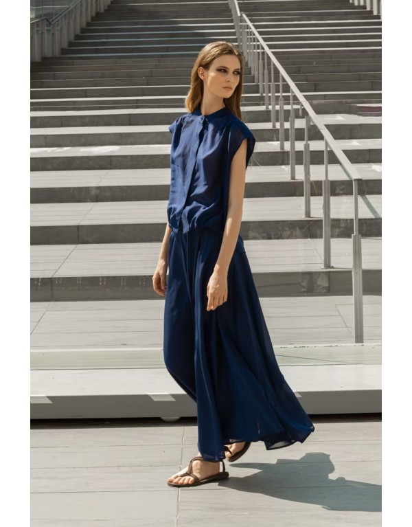 Gonna Maxi "Linear Breeze" – L'Eleganza del Blu con Maxi Fiocco