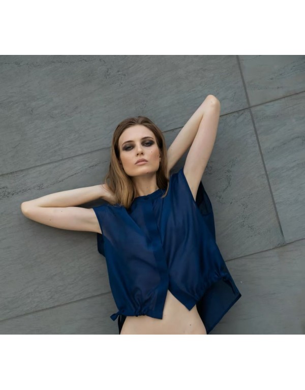 Blusa "Night Ocean" – Top in Chiffon di Seta Blu