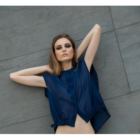 Blusa "Night Ocean" – Top in Chiffon di Seta Blu