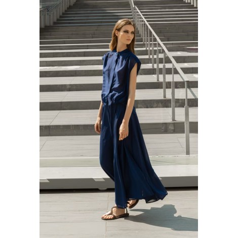 Blusa "Night Ocean" – Top in Chiffon di Seta Blu