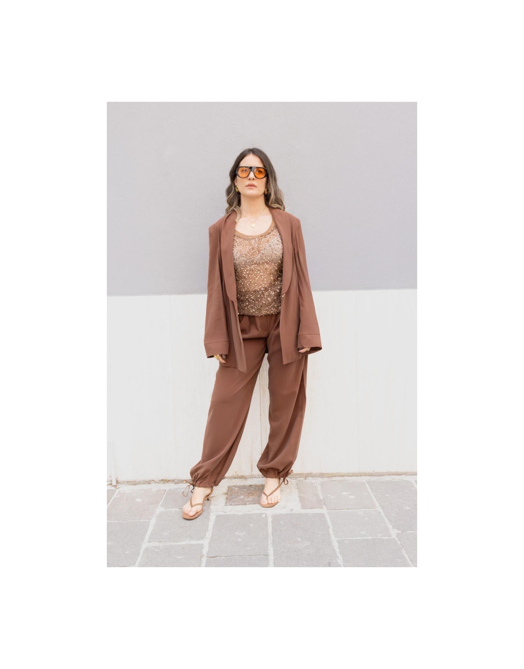 Giacca in Viscosa "Seaside Elegance" –  Marrone Cioccolato