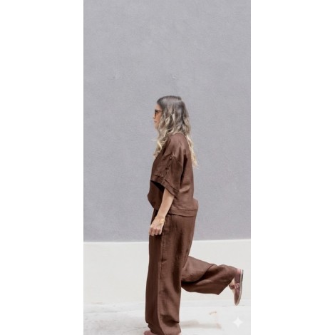 Blusa in Puro Lino con Scollo a V e Dettaglio Bottoni