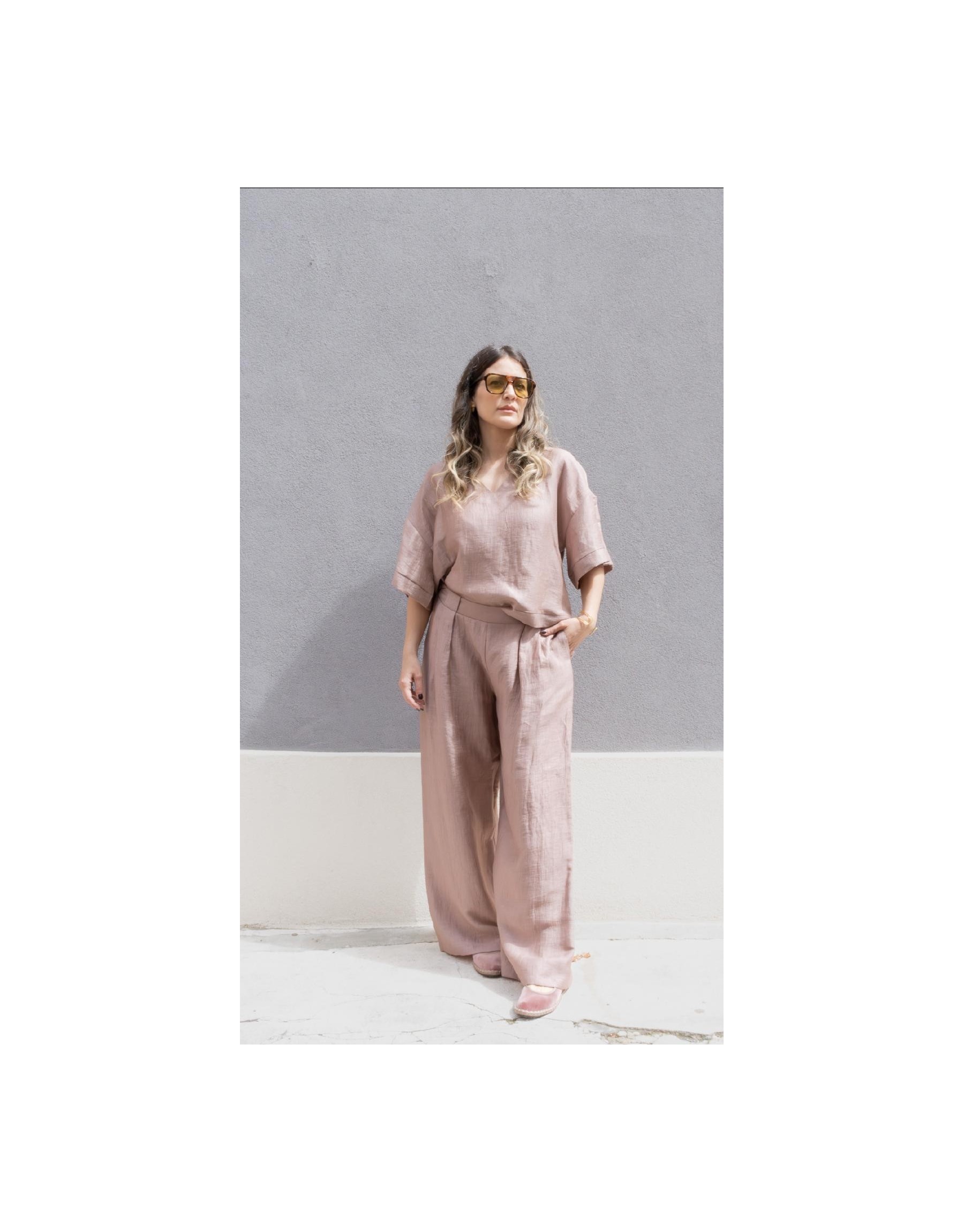 Pantalone Palazzo "Aura" in Lino Shimmer