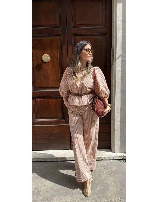 Pantalone Palazzo a Righe cotone e viscosa