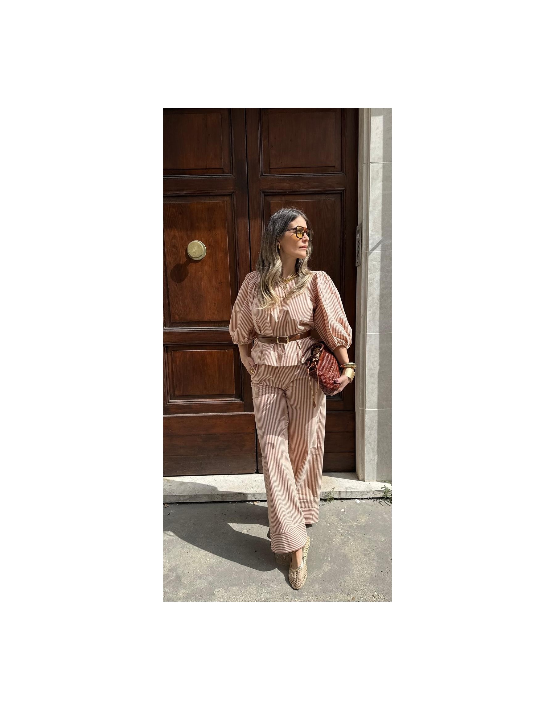 Pantalone Palazzo a Righe cotone e viscosa