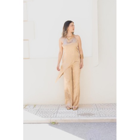 Pantalone Palazzo in Viscose Jacquard – Oro Antico