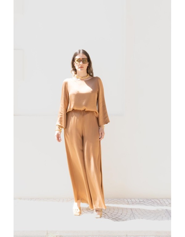 Blusa in Viscosa con Scollo a V e Bottoni Posteriori – Bronzo Dorato