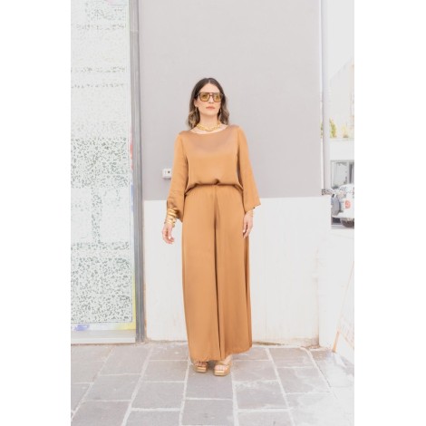 Blusa in Viscosa con Scollo a V e Bottoni Posteriori – Bronzo Dorato
