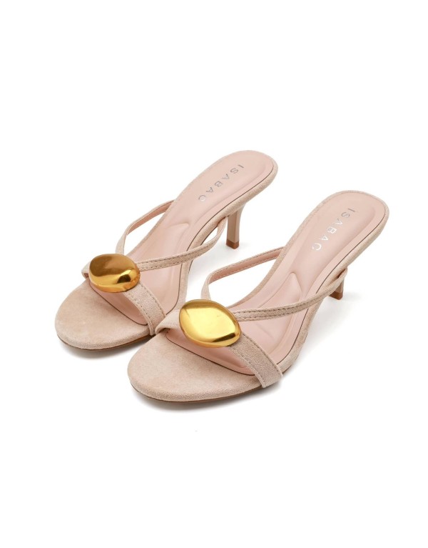 Sandalo Mule "Isabac" con Dettaglio Dorato – Beige