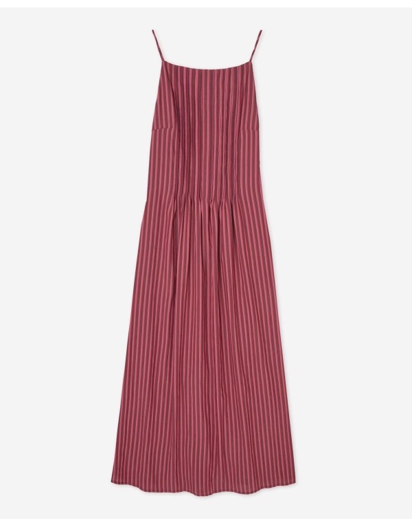Abito Midi a Righe Plissettato: Stile Effortless in Magenta e Bordeaux