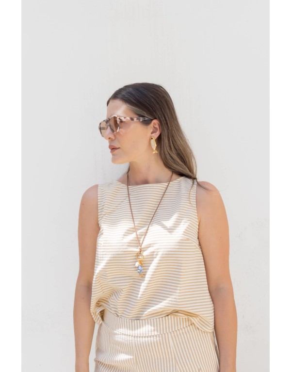 Top Cropped a Righe con Schiena Incrociata