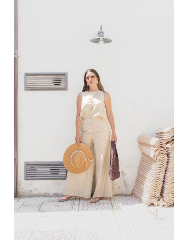 Top Cropped a Righe con Schiena Incrociata