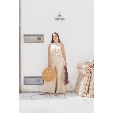Top Cropped a Righe con Schiena Incrociata
