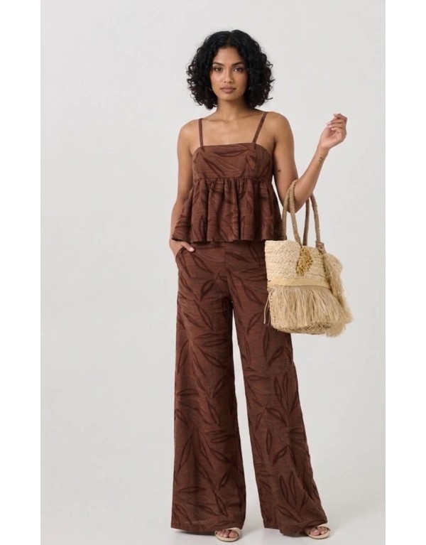 Pantalone Wide Leg - Texture Foglie