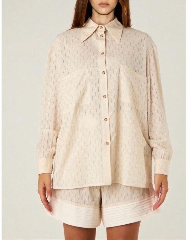 Camicia  in Misto Lino, Cotone e Viscosa con Texture a Rilievo