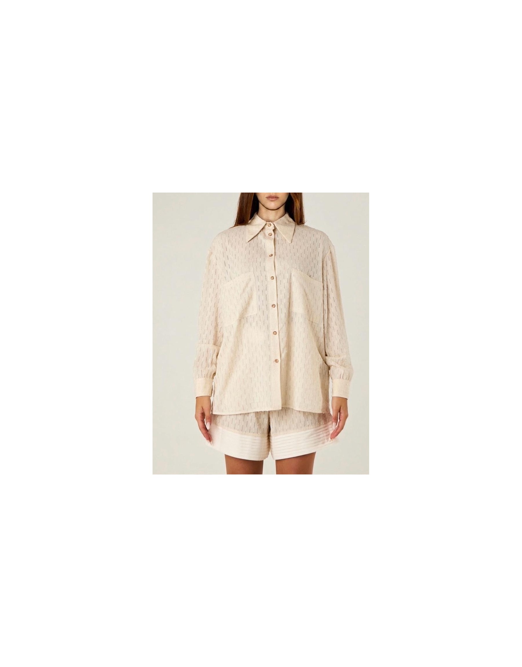 Camicia  in Misto Lino, Cotone e Viscosa con Texture a Rilievo