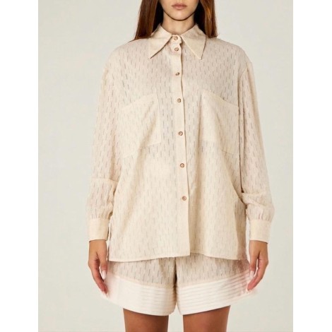 Camicia  in Misto Lino, Cotone e Viscosa con Texture a Rilievo