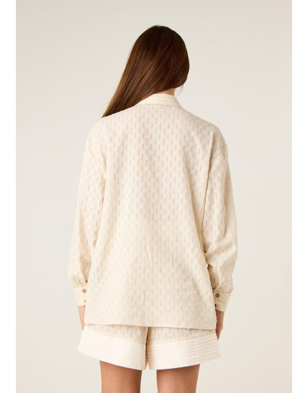 Camicia  in Misto Lino, Cotone e Viscosa con Texture a Rilievo