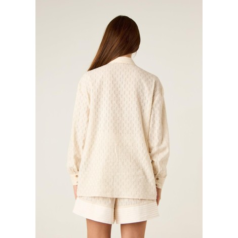 Camicia  in Misto Lino, Cotone e Viscosa con Texture a Rilievo