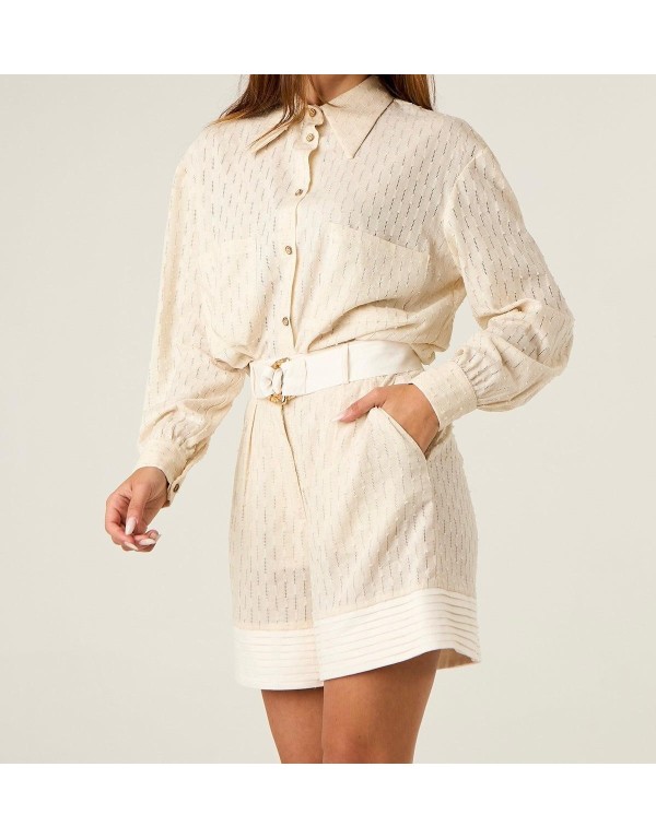 Camicia  in Misto Lino, Cotone e Viscosa con Texture a Rilievo