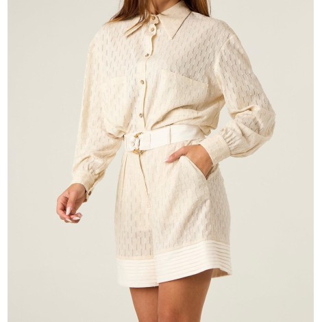Camicia  in Misto Lino, Cotone e Viscosa con Texture a Rilievo